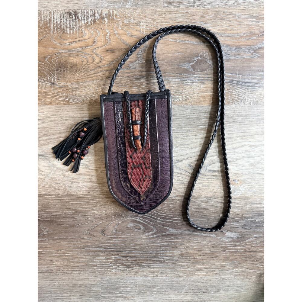Randall Herold Handmande Purse Crossbody Tassel Stones Leather Maximalist OOAK